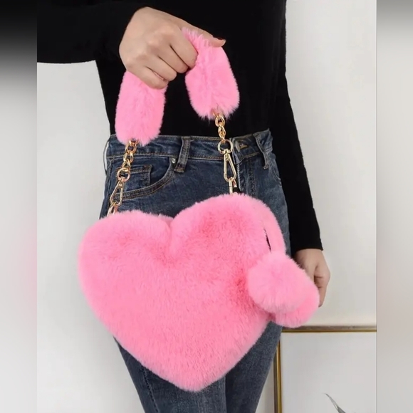 Handbags - New Valentine's Plush Pink Purse with Gold Crossbody Chain